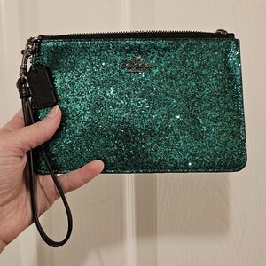 Coach GUC Rare Green Glitter Wristlet